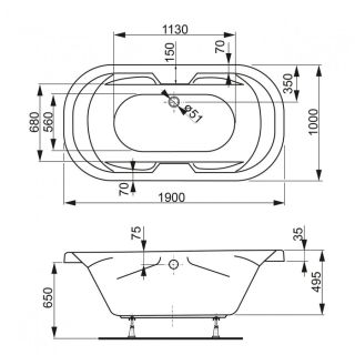Акриловая ванна VagnerPlast Gaia VPBA191GAI7X-04 190x100см белый